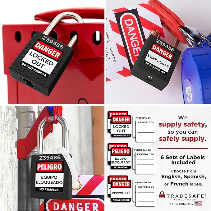 TRADESAFE Lockout Tagout Lock Sets, 10 Black Keyed Alike Safety Padlocks, 2 Keys Per Lock, OSHA Compliant Loto Locks, for Lockout Tag Out Stations - Premium Grade