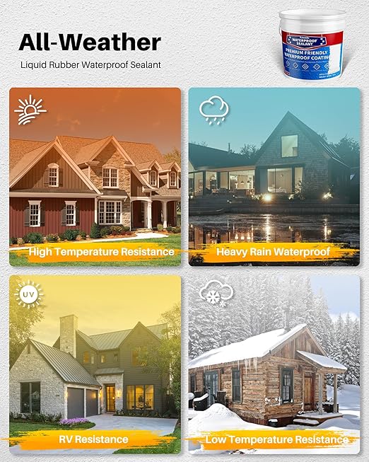 Waterproof Sealant - 2 Gallon, White, Multi-Surface Leak Repair Coating, Indoor & Outdoor Polyurethane Waterproof Coating, Crack & Leak Fix, Durable Water-Based Rubber Sealant, Easy to Apply