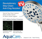 Hotel Spa AquaCare High Pressure 8-mode Handheld Shower Head - Anti-clog Nozzles, Built-in Power Wash to Clean Tub, Tile & Pets, Extra Long 6 ft. Hose, Wall & Overhead Brackets - 1.8 GPM