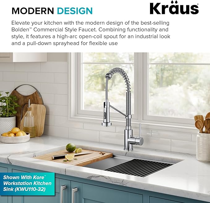 KRAUS Bolden Commercial Style 2-Function Single Handle Pull Down Kitchen Faucet in Chrome, KPF-1610CH (Pack of 1)