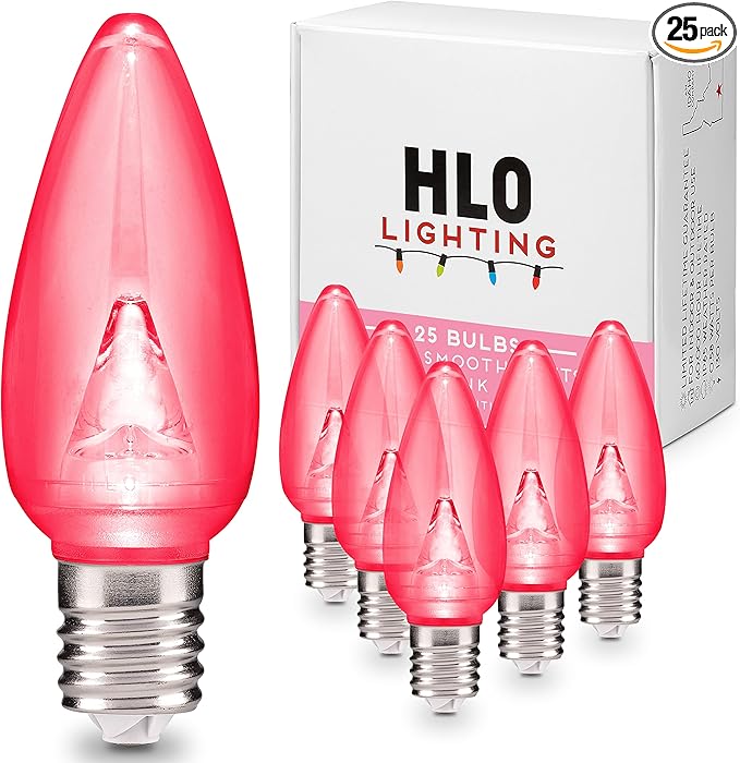 HLO Lighting Smooth C9 Christmas Lights | Pink LED Bulbs for Indoor & Outdoor Christmas Decor | Set of 25