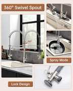 Fapully Kitchen Faucet with Pull Down Sprayer,Commercial Kitchen Sink Faucet with Deck Plate,Brushed Nickel