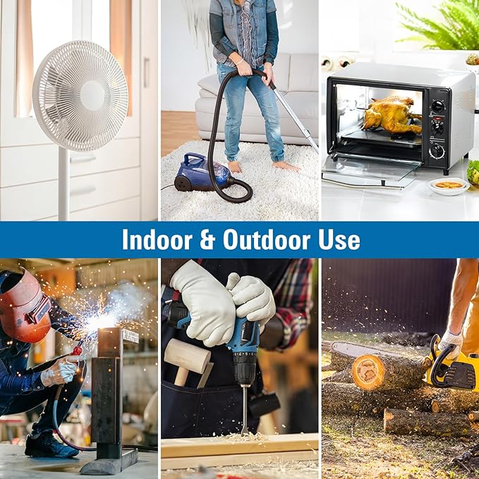 K KASONIC - 50-Feet 3 Outlet Extension Cord, ETL/UL Listed, 16/3 SJTW 3-Wire Grounded, 13 Amp 125 V 1625 Watts, Multi-Outlet Indoor/Outdoor Use, Black