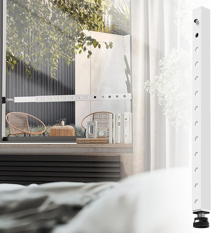 Adjustable Window Security Bars Vertical, Heavy Duty Sliding Patio Glass Door Lock Bar with Rubber Feet, 17-33 inch Window Safety Stopper for Up and Down Windows -White 1 PCS Patented