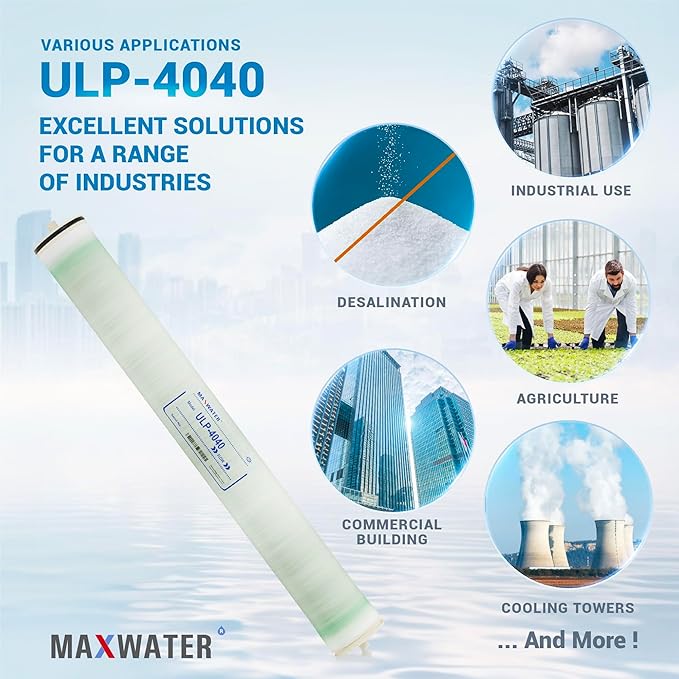 Max Water ULP-4040 Reverse Osmosis 4" x 40" RO Membrane, 2600 GPD | ULP 4040 For Water Purification Desalination Industrial, Agricultural, Commercial | Compatible with Dow Filmtec AG4040FF, TW30-4040