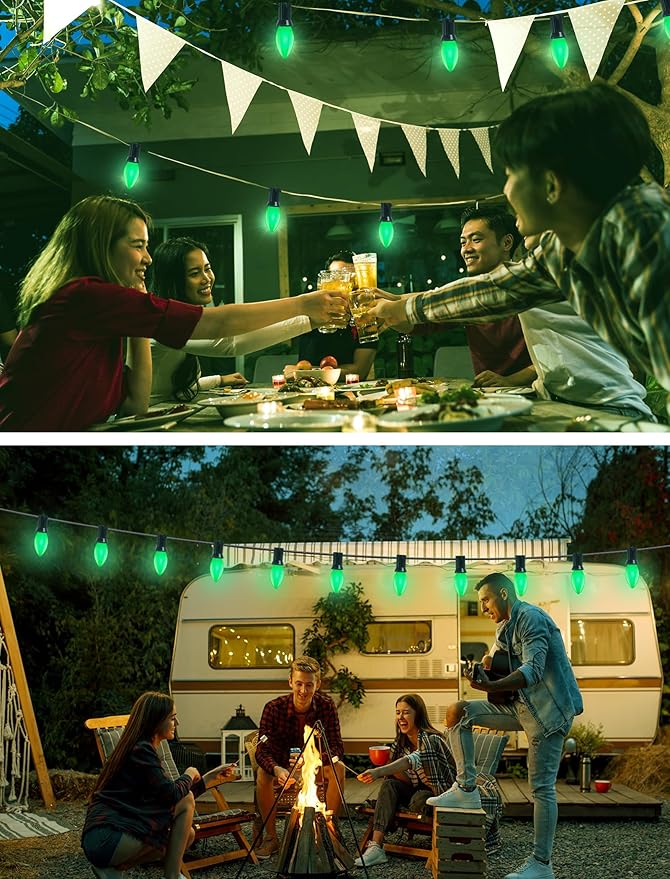 25 Pack C9 Christmas Green LED Light Bulb,Vintage Plastic C9 Ceramic Replacement Bulbs Watterproof C9/E17 Intermediate Base 0.6 Watt Great for Night Lights Christmas Patio String Lights