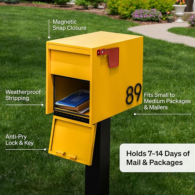 Lockable Post Mount Mailbox | Large Size (RED), Anti-Theft Locking Mailbox, 15.5" H x 12" W x 18.5" D, Weatherproof Mailboxes for Outside The House