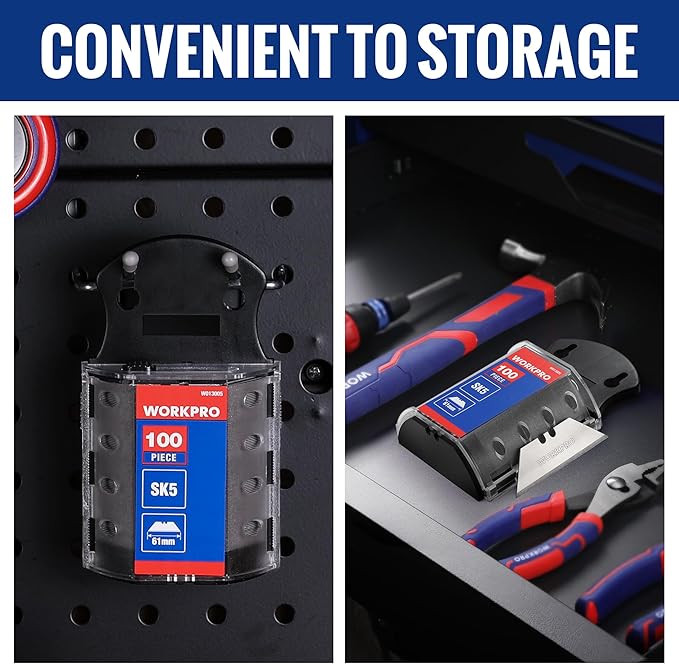 WORKPRO Utility Knife Blades, SK5 Steel, 100-Pack with Dispenser