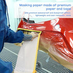 Seajan 18 Roll Painters Plastic with Tape Pre Taped Masking Film for Painting Automotive Paint Adhesive Protective Film Masking Tape Roll Plastic Painting Covering (White,5 x 65 Ft)