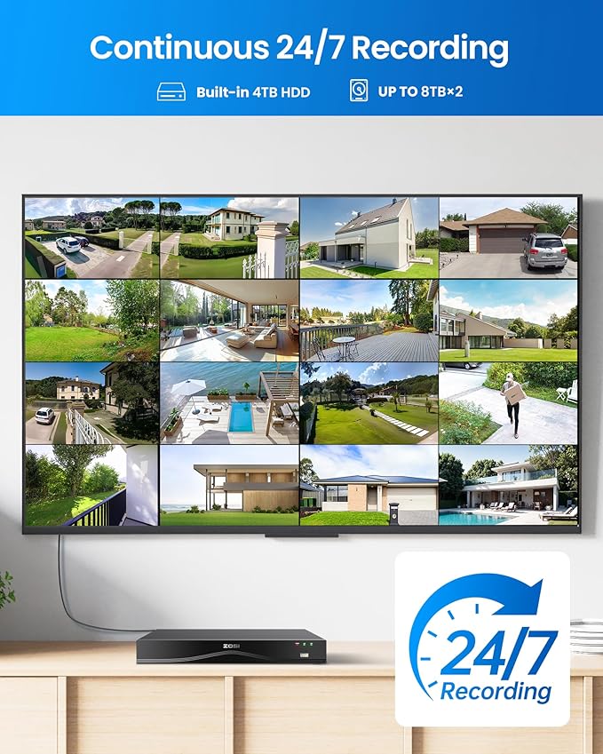 ZOSI 32CH 4K PoE Security Camera System,16 x 8MP Indoor Outdoor Cameras,One-Way Audio,People Counting,Person/Vehicle Detection,16 Port 32-Channel NVR with 4TB HDD for Commercial 24/7 Recording