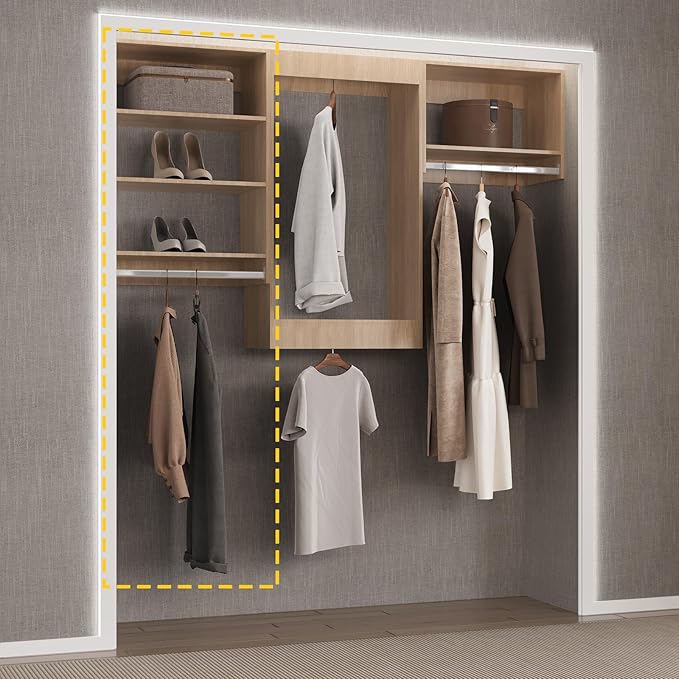 Medium Double Hanging Closet Unit, Modular Closet System, Wood Closet System Organizer with Storage for Walk In Closets, Clothing Rack Closet for Hanging Clothes, Bedroom, Wood, 22.5"W