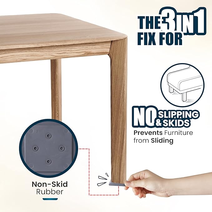 Stable the Table-6 Pack-Grey Square, Furniture Leveler & Riser, Anti-Slip Sofa Gripper for Hardwood Floors, Floor Protector, Stacking Furniture Pad, Bed, Desk, Couch & Table Stabilizer, Made in USA