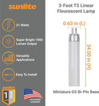 Sunlite 30315 F21T5/830 3 Foot T5 Linear Fluorescent Lamp, 21 Watts, 1900 Lumens, 3000K Warm White, Miniature G5 Bi-Pin Base, ROHS Compliant, High Performance Straight Tube, 40 Pack