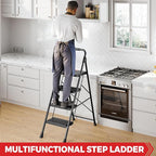 KINGRACK 4 Step Ladder,Folding Step Stool with Handrail, Anti-Slip Wide Pedals, Safe-Lock Design, Pass 800lbs Load Testing, Foldablel Step Stool for Home, Kitchen, Black