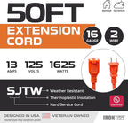 Iron Forge Cable 50 ft Outdoor Extension Cord 2 Prong, 16/2 SJTW Weatherproof Extension Cord Orange 50 Foot, Durable Power Cable for Outdoor Lights, Lawnmower & Home Office - ETL Certified