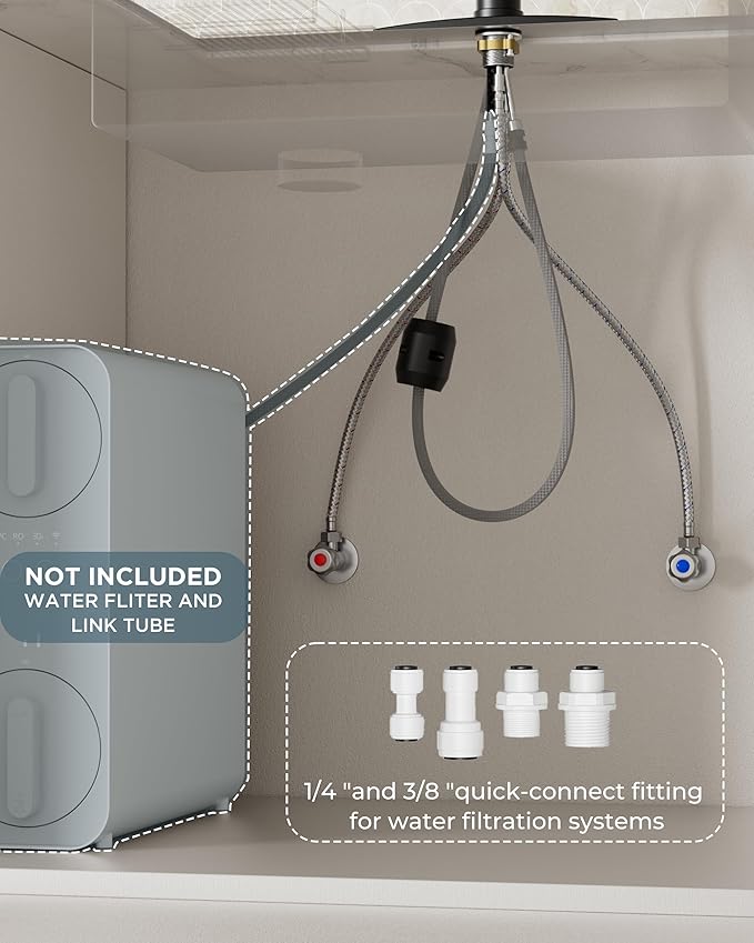 FORIOUS Black Kitchen Faucets with Water Filter, 2 in 1 Stainless Steel Pull Down Sink Faucet and Purfied Water Faucet High Arc Single Handle with Detachable Deck for 1 or 3 Hole