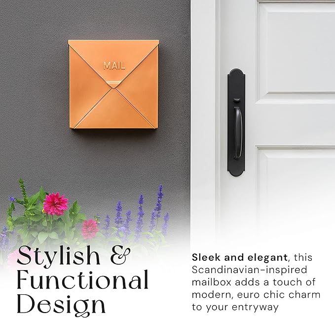 NACH Chicago Copper Extra Large Mailbox, Rust Resistant Large Mailboxes for Outside Wall Mount, Large Metal Mailbox, Wall Mount Mailbox, Extra Large Capacity Mailbox, 12 x 12 x 4.8 inches, MB-6301CP