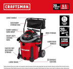CRAFTSMAN CMXEVBE17656 20 Gallon 6.5 Peak HP Wet/Dry Shop Vac with Cart, Heavy-Duty Shop Vacuum Wet and Dry with Fine Dust Filter, Dust Bag, Hose and Attachments for Shop, Garage, Jobsite Cleaning