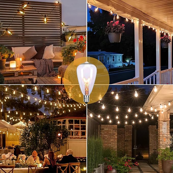 10-Pack Edison Replacement Light Bulbs, 7-Watt E12/C7 Incandescent ST38 Replacement Clear Glass Light Bulbs for Outdoor Patio String Lights, Vintage Light String