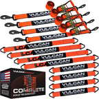 VULCAN Complete Axle Strap Tie Down Kit s - PROSeries - Includes (4) 22 Inch Axle Straps, (4) 36 Inch Axle Straps, and (4) 8' Snap Hook Ratchet Straps