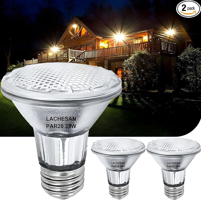 PAR20 Flood 39W 120V 480 Lumens Flood Light Bulbs, 2 Pcs PAR20 Range Hood Light Bulb with Dimmable E26 Base, Dimmable 2800K Warm White, Long Lasting for Indoor Spotlight, Range Hood, Recessed