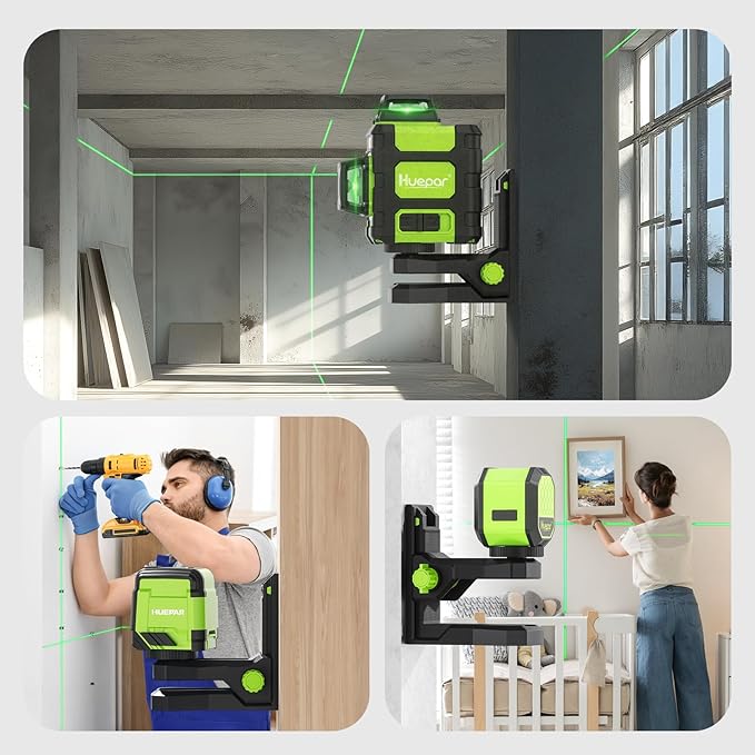 Huepar Fine-tuning Bracket for Line and Point Laser Levels, 1/4"-20 Male Thread L-Shape Magnetic Pivoting Base with 1/4"-20 and 5/8"-11 Female Threaded Mounts on Bottom for Wall & Ceiling Mount - PV12
