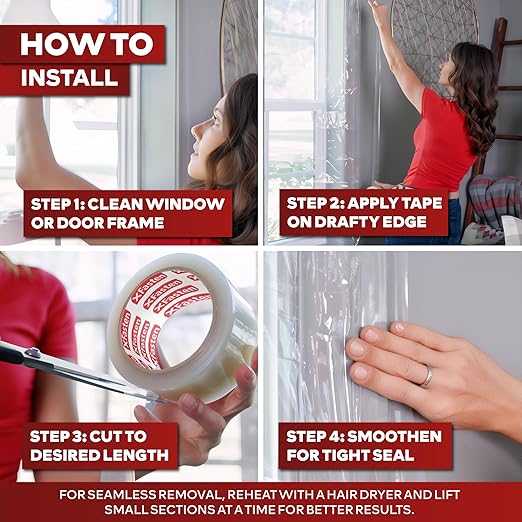 XFasten Window Sealing Tape for Winter 3” x 30 Yards RV Window Stripping for Winter | Heavy-Duty Transparent Weather Sealing Tape for Plastic Window Coverings for Winter, Residue-Free Weather Tape