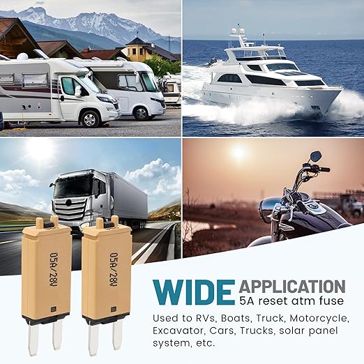 NuIth Manual Reset 5A Mini Fuse Circuit Breakers, E73 Low Profile ATM Circuit Breaker Blade Fuse DC 28V Resettable Standard Blade Fuses for Car Truck RV Marine (2PCS-5A)