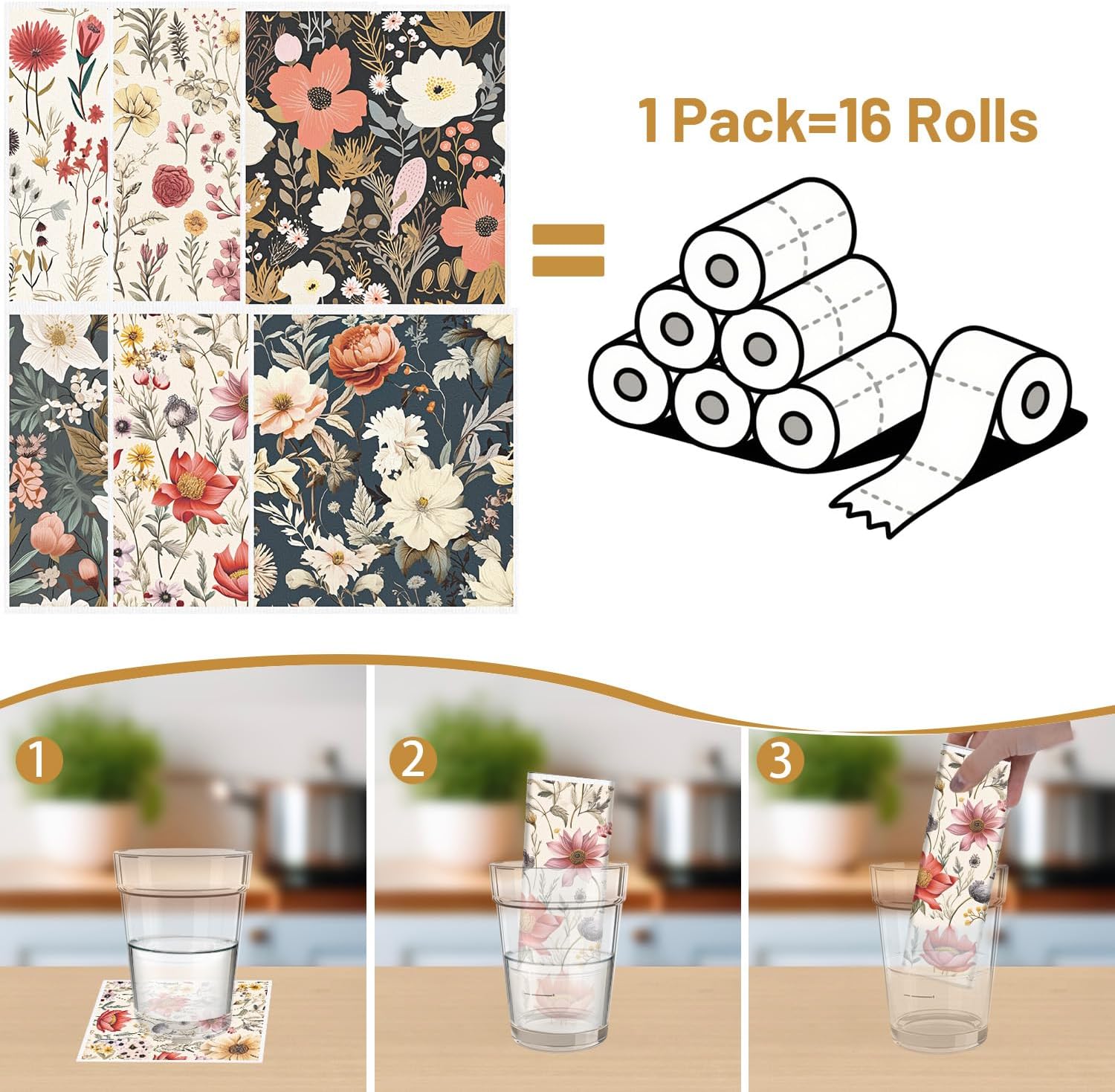 Swedish Dishcloths for Kitchen, 6PCS Vintage Floral Swedish Dish Cloths Gift Set, Flower Reusable Washable Absorbent Dish Towel for Home Cleaning(7.8 X 7 Inches)