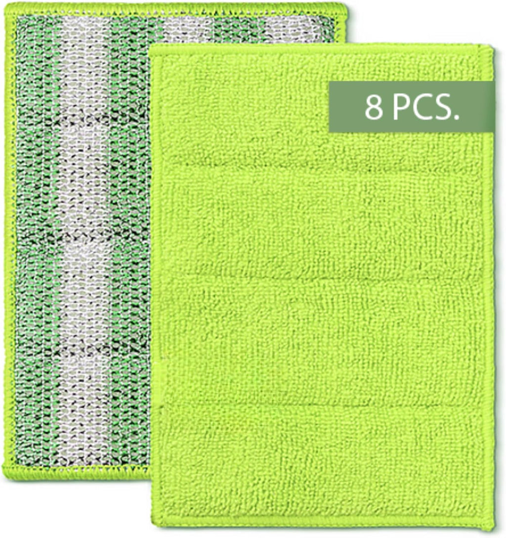Dish Cloths for Washing Dishes - Dual-Sided Microfiber and Sponge 4.5 x 6.5 inches Cleaning Wipes for Dishes, Countertops & Stovetops - Reusable General Household Cleaning Rags - Pack of 8