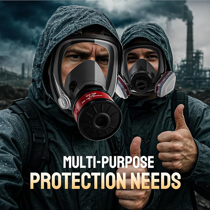 Gas Mask, Gas Masks Survival Nuclear and Chemical with 40mm & 6001 Activated Carbon Filter, Full Face Respirator Mask for Gases, Vapors, Dust, Chemical（2 pcs）