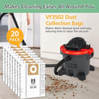20 Pack 23743 VF3502 Vacuum Bags Compatible with Ridgid 12 to 16 Gallon Wet Dry Vacuums, High Efficiency Replacement Filter Bags for Model WD1950 WD1956 WD1850 WD1851 RV2400HF WD1450 WD1680 WD1270