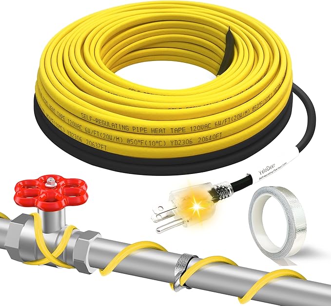 135 Ft Pipe Heat Cable for Water Pipe Freeze Protection, Self-Regulating Heat Tape for Metal and Plastic Pipes, Anti-Freeze Pipe Heating Trace System 6W/Ft 120V