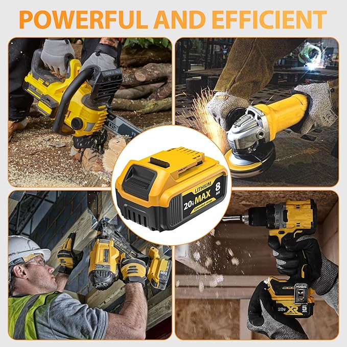 2-Pack 8000mAh 20V Max Lithium-Ion Battery & Charger Combo, High Capacity Replacement for DEWALT 20V MAX Battery Power Tools, Fast Charging Included