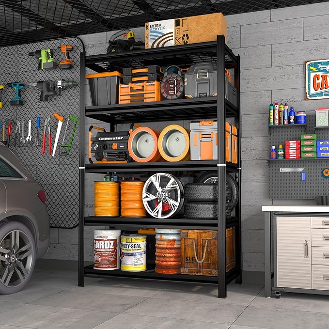 72" H X 48" W X 24" D Heavy Duty Garage Shelving Unit 5 Tier 3500 LBS Storage Shelves Adjustable Industrial Metal Wire Shelf Unit for Garage,Basement,Pantry,Warehouse,Commercial