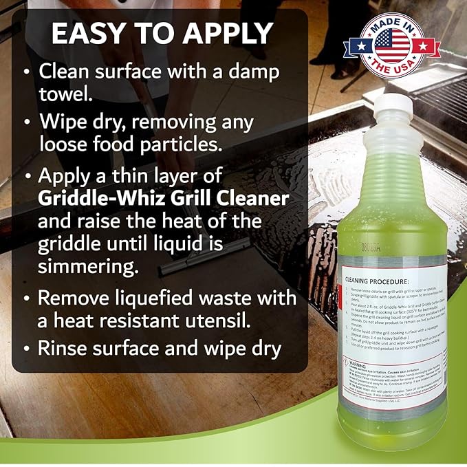 Griddle-Whiz Grill & Griddle Cleaner | Removes Grease, Food Residue, Burnt On Organics | Non-Toxic High Heat Flat Top Grill Cleaner & Food Contact Surface | Non-Caustic Formula by FryOilSaver (32oz)