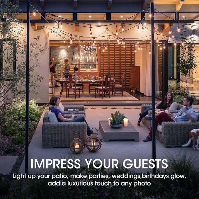 Meconard 24-Pack LED 1W String Light Bulbs, S14 Plastic Shatterproof Edison Vintage Style Replacement 1 Watt Outdoor Light Bulbs 2200K, Waterproof, Warm White Equivalent to 11w, E26 Base