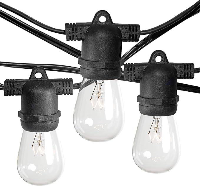 Hometown Evolution, Inc. Commercial E26 String Lights with 16 Gauge Wire (24 Foot 12 Socket, S14 11 Watt Clear Bulbs)