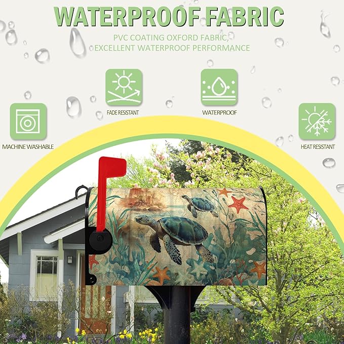 Sea Turtle Mailbox Cover Summer Nautical Mailbox Covers Magnetic Standard Size 21x18 Inch Ocean Coral Mail Box Wraps Coastal Post Letter Box Decor