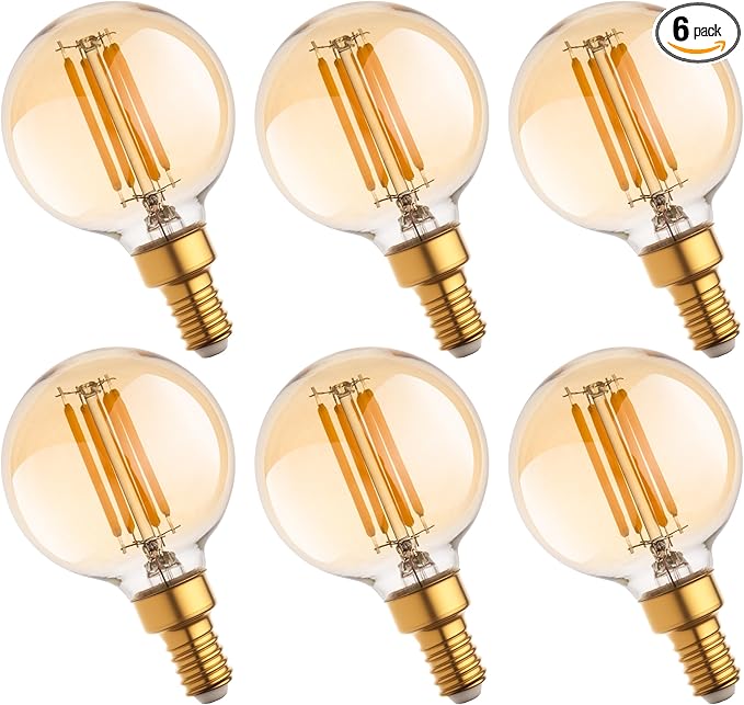 G16.5 Led Bulb, Small Round Edison Light Bulbs, Dimmable E12 Globe Amber Vanity Light Bulbs, 5w 2700k Vintage LED Filament Edison Bulb