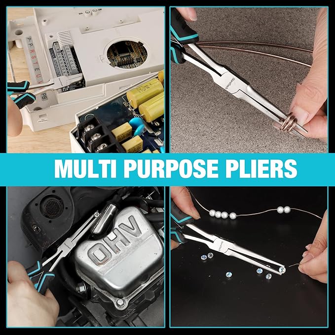 DURATECH 7" Long Reach Needle Nose Pliers, Extra Long Nose Pliers with Smooth Jaws, Small Needle Nose Pliers for Jewelry Making, Wire Bending and Small Object Gripping on Narrow Space