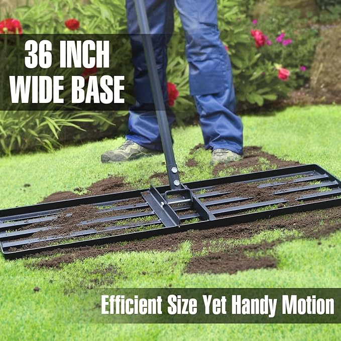 Jardineer Lawn Leveling Rake 36 Inches with 72 Inches Long Handle, Yard Leveling Rakes for Grass Soil, Lawn Leveler Rake Heavy Duty, Ground Dirt Leveler for Yard