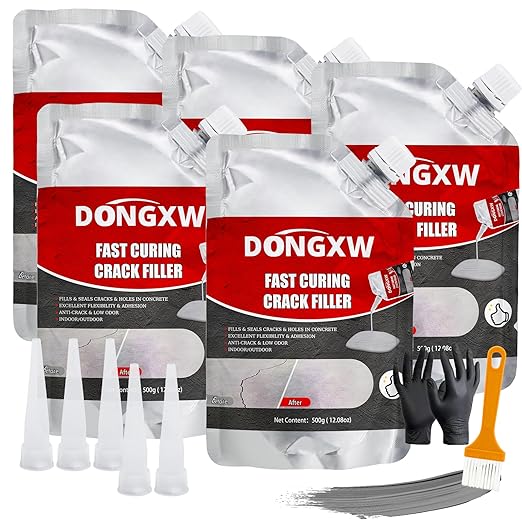 Concrete Crack Filler 5Pcs – Quick-Drying Waterproof Cement Crack Filler Repair Sealant, Concrete Repair Adhesive for Joints, Walls, Sidewalk, and Foundation(Grey)