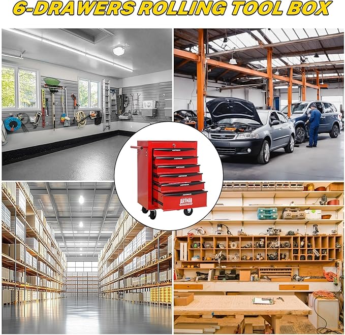 6-Drawer Steel Rolling Tool Cart with Wheels & Handle, Heavy-Duty Tool Chest Storage Cabinet for Garage and Workshop