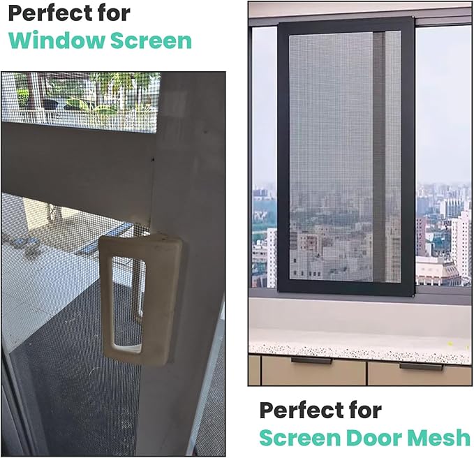 tonchean 98.4 feet x 47.2 inch Windows Screen Mesh Roll Replacement, 304 Stainless Steel Window Screen Mesh for Porch Patio Sliding Door Screening(Black, 20 Mesh)