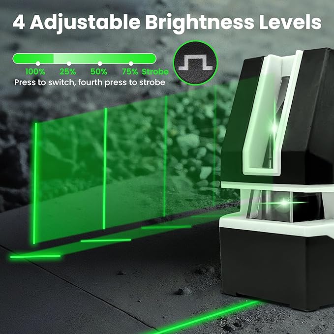 Laser Level Self Leveling, 100Ft Rechargeable Dual Modules Line Laser, Lazer Leveler Tool for Picture Hanging with Brightness Adjustment, Magnetic Bracket Carrying Case Battery Included