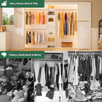 Closet System, 17" Wide Organizer with 3 Hanging Rods, Wood Tower Storage for Walk-In Closets, Wall-Mounted Wardrobe Organizer Kit, White