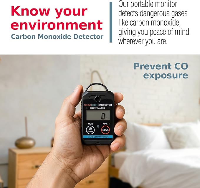 Inspector 2 Industrial Pro Portable Carbon Monoxide Detector – Intrinsically Safe CO Detector with 24-hr TWA & Programmable Visual, Audio & Vibration Alerts