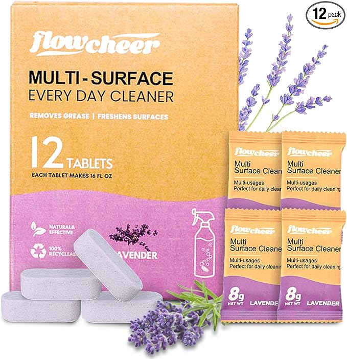 Multi Surface Cleaner Refills -All Purpose Cleaning Tablets-Makes 192 fl oz(12 x 16 Fl oz) Bottles of Spray Cleaner for Household&Kitchen Cleaning-Lavender Scent(Not Included Bottles)
