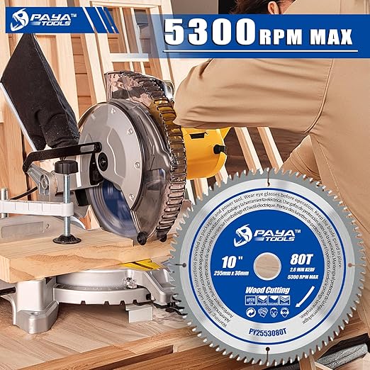 10-Inch 80-Tooth Circular Saw Blade,TCT ATB Framing Blade,30mm Bore (16, 20,25 and 25.4mm Reduction Rings Included) for Table Saws